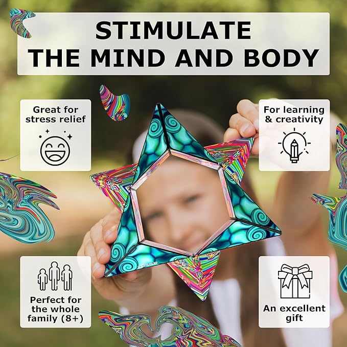 Shashibo Shape Shifting Box - STEM Fidget Toy with Ultra Strong Magnets - Sensory Puzzle Cube Transforms Into 100+ Shapes, Easter Basket Stuffers Gift for Kids, Teens, and Adults (Water Color)