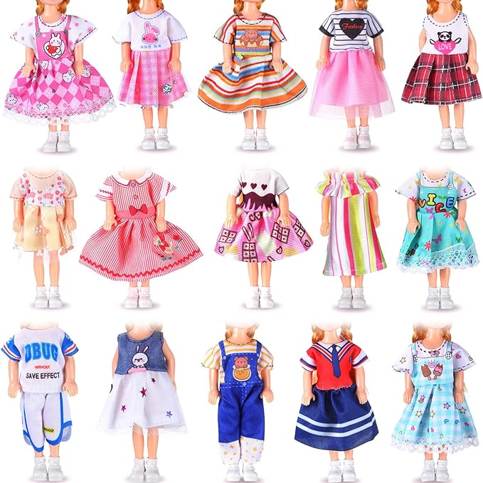 Hungdao 16 Pcs Girl Boy Doll Clothes Lovely Outfits Mini Doll Clothes 6 Inch Dolls Accessories for Kids Birthday Outfit (Cute Girls)