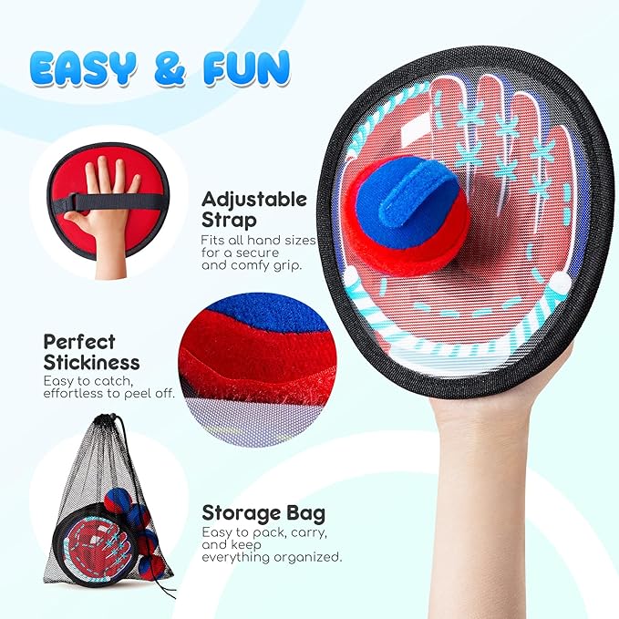 PlayZap Toss and Catch Ball Set Ultra Soft Fabric - Easter Basket Stuffers for Toddlers Kids Boys Girls 2-4 5-7 8-13+ Yrs - Baseball Glove Toy Indoor Outdoor Yard Game & Beach/Pool Toy Set 4 Pack