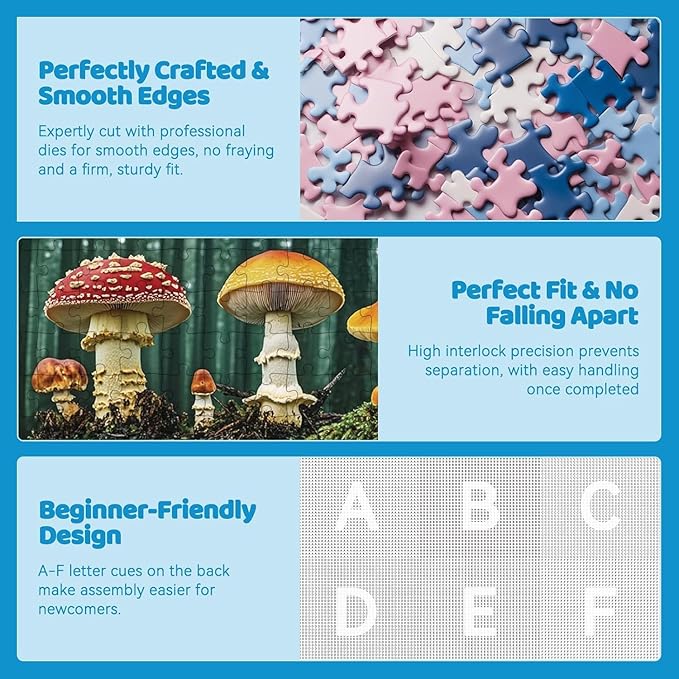 300 Piece Mushroom Forest Puzzle for Adults & Kids – Colorful Botanical Plants, Large Pieces, Fun & Challenging, Glossy Recycled Cardboard (20.5 x 15 in)