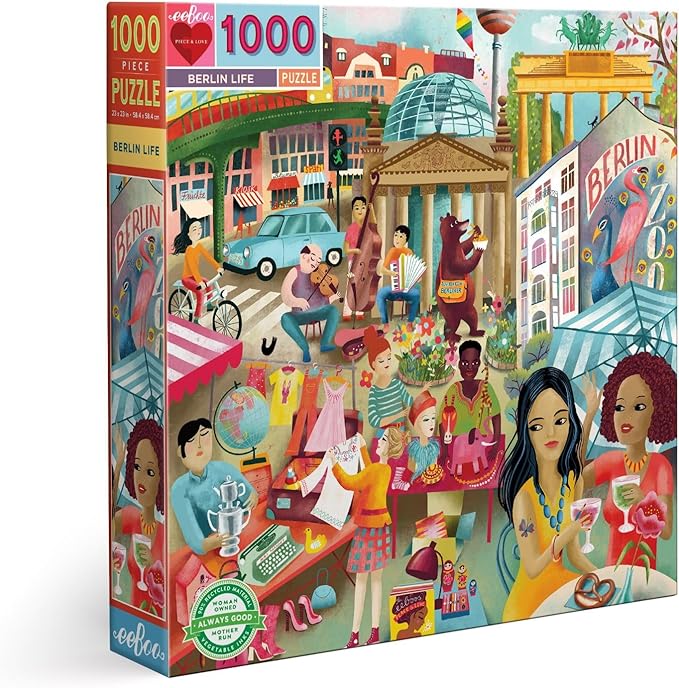 eeBoo 1000 Piece Puzzle - Berlin Life Jigsaw Puzzle for Adults, Square 23" x 23" Made with Recycled Board & Vegetable-Based Ink