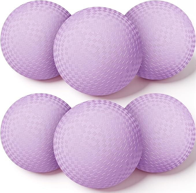 6 Pcs Macaron Playground Balls 8. 5 Inch Pastel Color Rubber Bouncy Balls for Kids Inflatable Colored Dodgeball Kickball Handball for School Backyard Beach Indoor Outdoor Games (Purple)