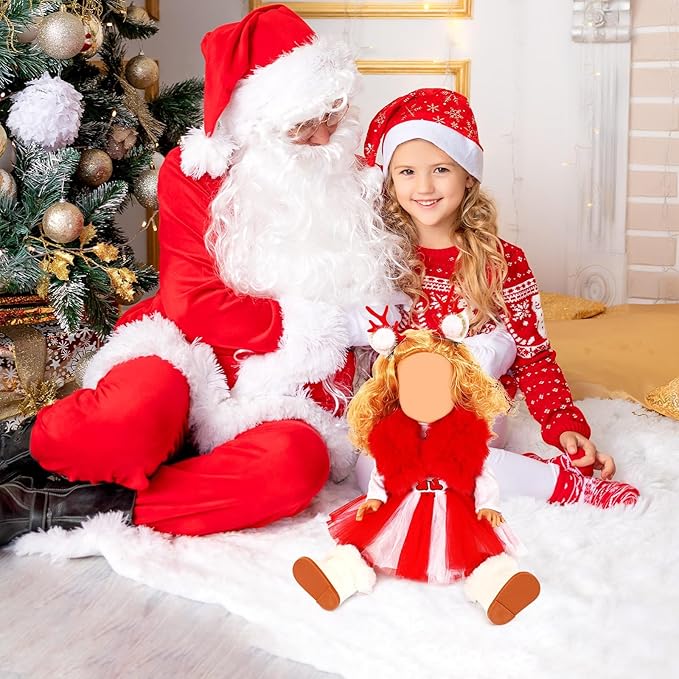 UPINS Christmas 18 Inches Doll Clothes and Accessories Winter Doll Outfits Set Christmas Deer Costume Includes Tutu Dress T-Shirt Shoes Hairpin Socks for 18 Inch Doll Girls Gifts