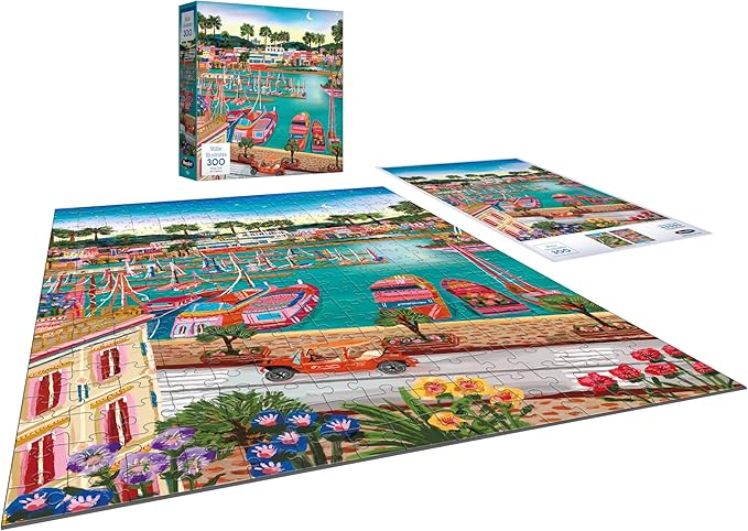 RoseArt - Millie Illustrates - Vieux Port De Cannes - 300 Piece Jigsaw Puzzle - Colorful Scenic Travel Art Illustrated Puzzle for Adults