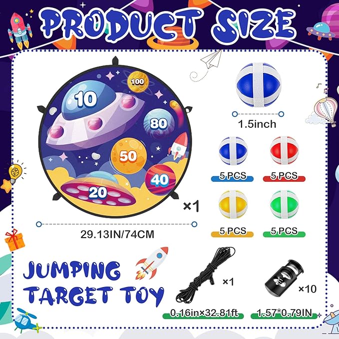 29" Trampoline Dart Board Game Accessories, Trampoline Toss Game Dartboard with 20 Sticky Balls, Indoor & Outdoor, Sport Fun Party Play Toys for Birthday Gifts