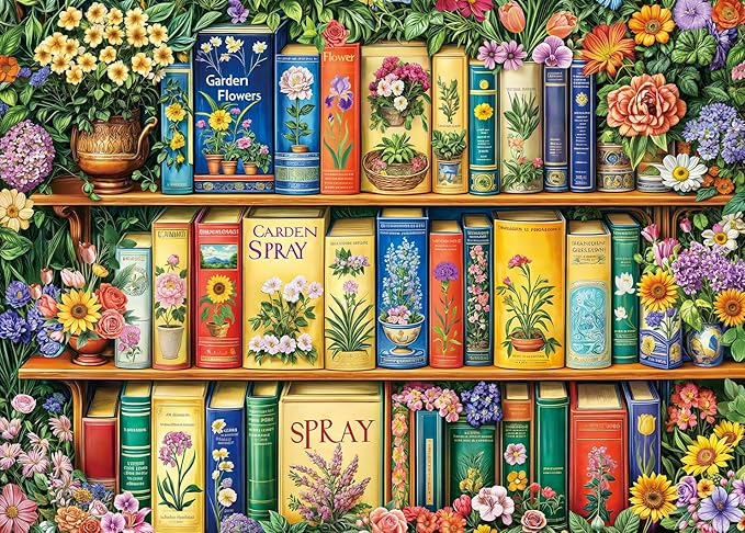 Jigsaw Puzzles for Adults 1000 Piece Puzzle for Adults 1000 Pieces Puzzle 1000 Pieces-Colorful Flower Bookshelf