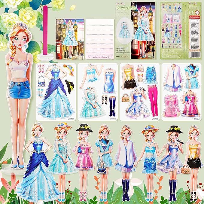 PainZieteg Magnetic Dress Up Dolls, Magnetic Princess Dress Up Paper Dolls, Magnetic Dress Up Dolls for Girls Ages 4-10 Learning Created Imagine Set Birthday Gift (Lea)