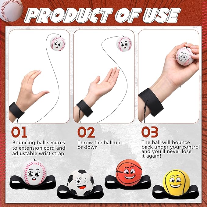 18 Pcs Wrist Return Balls on a String Face Return Sport Balls with Elastic Strap Wrist Exercise for Adults for Fun Outdoor Activity Sports Team Gifts (Multiple Style)