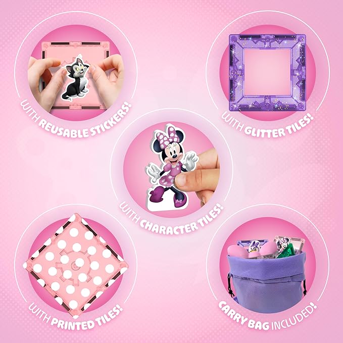 Tytan Official Disney Junior Minnie Mouse Magnetic Character Tile Set – 21-Piece STEAM Building Toy with Reusable Stickers & Instruction Manual – Educational Toy for Kids Ages 3+