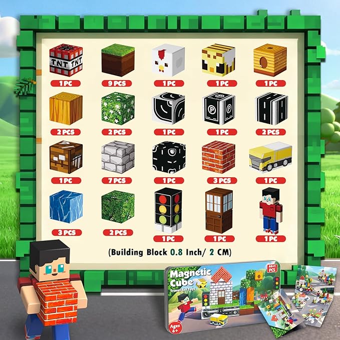 45 Pcs Travel Magnetic Blocks -Mini Magnetic Building Blocks for Kids Ages 4-8, Magnet Cubes Stacking Toys with Portable Metal Box, Easter Birthday Gift for 3+ Year Old Boys Girls