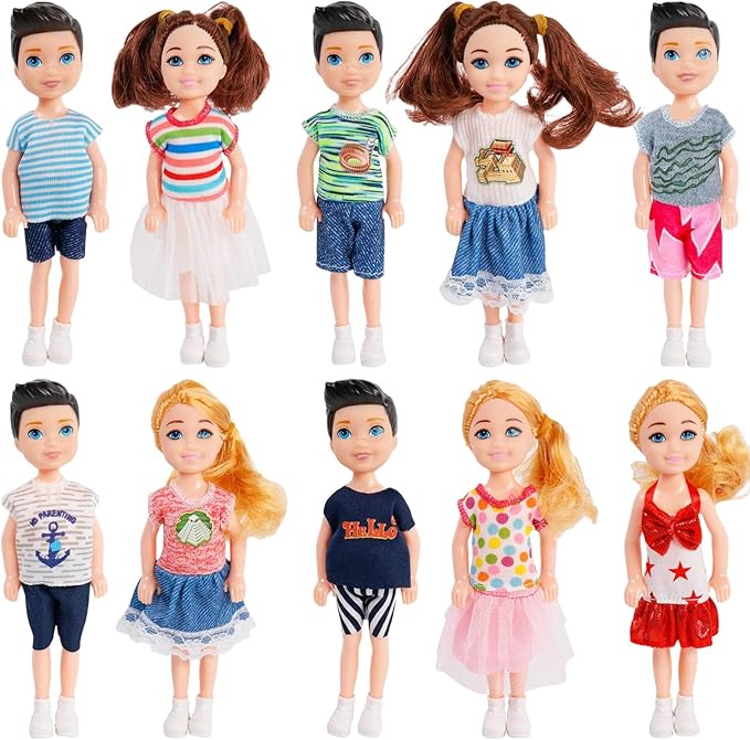 ONEST 10 Sets 5 Inch Mini Dolls with Doll Clothes Party Grown Outfits Doll Accessories