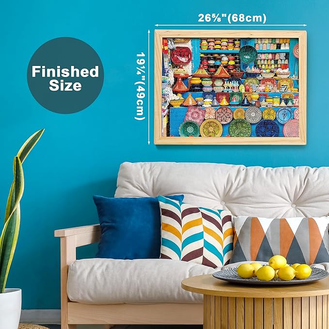 BenBen 1000 Piece Jigsaw Puzzle for Adults, Moroccan Pottery, Jigsaw Puzzle with Letters or Patterns on Back, Challenging Puzzle for Game Night