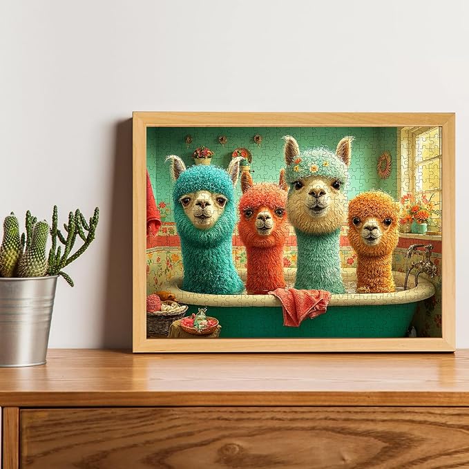 Llama Puzzles for Adults 500 Pieces - Cute Animal in Bathtub Jigsaw Puzzle, Colorful Alpaca Puzzles with Letters on Back, Challenging Hard Difficult Animal Bathing Puzzles as Thanksgiving Home Decor