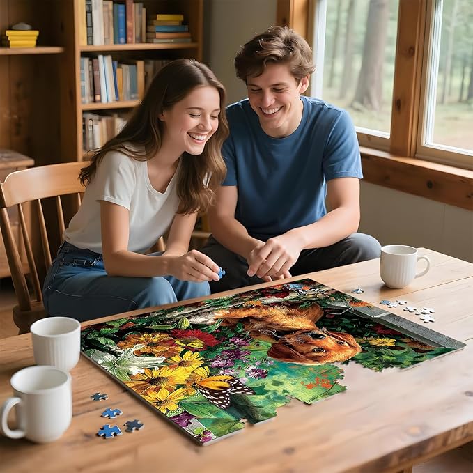 500 Pieces Puzzle for Adults, Puzzles for Adults 500 Pieces, Puppy at Flowered Grave Jigsaw Puzzle, Challenging Perfect for Game Nights, 20.5 X 15 in