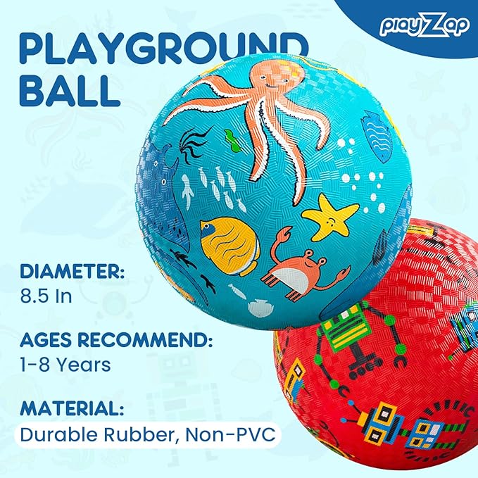 PlayZap 2 Pack Playground Balls for Toddlers, Kickballs for Kids 3-12, 8.5" Rubber Bouncy Balls with Pump, Indoor & Outdoor Dodgeball Toys for Boys & Girls Gifts, Red Blue