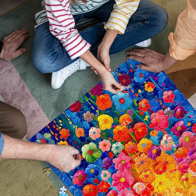 Jigsaw Puzzles for Adults 1000 Pieces,Colorful Flower Wall Puzzles for Adults, Painting Floral Art,Gradient Rainbow Flowers Wall Decoration