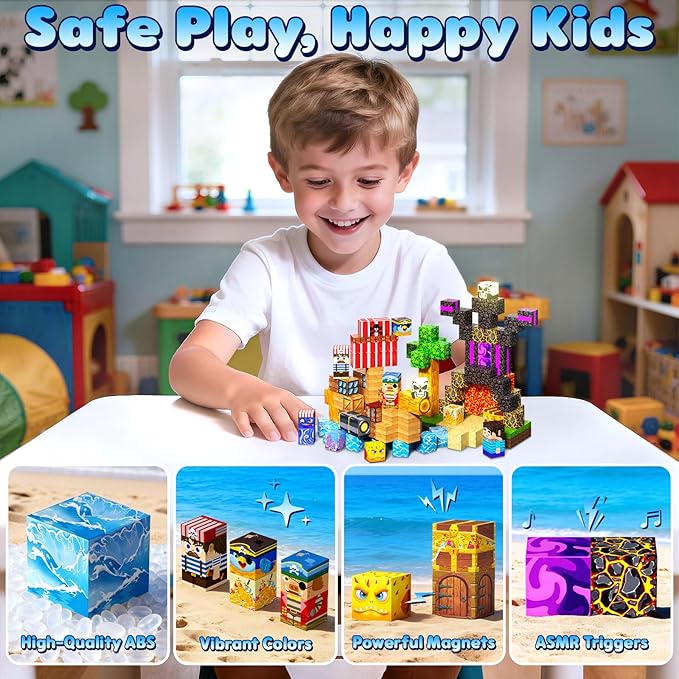 Magnetic Blocks, 208PCS Magnetic Building Blocks, Magnetic Cubes for Kids 4-8, Sensory Toy for STEM Constructions Magnetic Blocks for Boys Girls Age 3+, Holiday Birthday Gifts