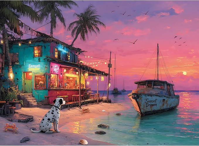 500 Piece Jigsaw Puzzle for Adults – Beach Bar Jigsaw Puzzles 500 Pieces, Tropical Coastal Seaside Puzzles for Adults 500 Pieces, Challenging Perfect for Game Nights, 20.5 X 15 in