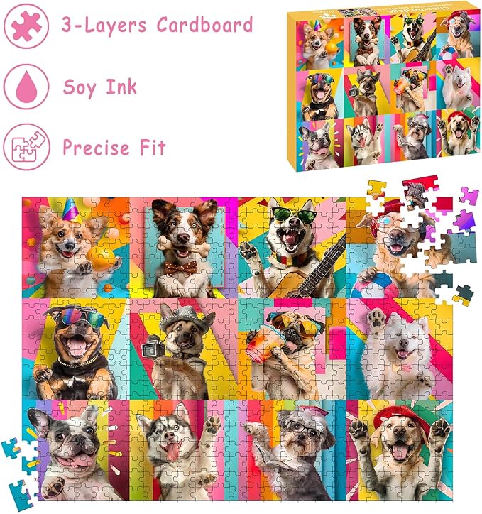 Puzzles for Adults 500 Pieces, Dog Puzzle Jigsaw Puzzles 500 Pieces - Cheerful Dogs, Dog Decor Impossible Puzzle, Finished Size 20.47 * 14.96”, with 1:1 Poster, Letter on The Back