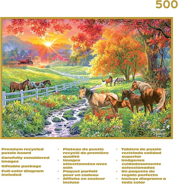 Buffalo Games - September Pasture – Abraham Hunter - 500 Piece Fall Jigsaw Puzzle - Festive, Premium Gold Collection Puzzles for Adults – Precision-Cut Pieces, Autumn Artwork, Relaxing, Seasonal Fun
