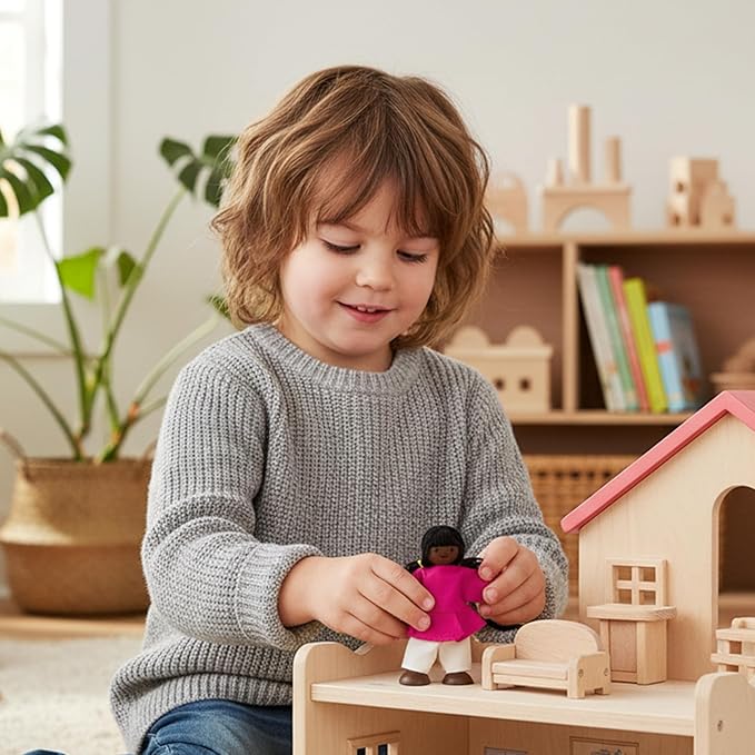 PlanToys® Girl Wooden Dollhouse Figurine | Poseable 1:12 Scale Mini Doll (4 Inch) | Dollhouse Accessories for Pretend Play | Eco-Friendly Montessori Toy for Kids Ages 3+