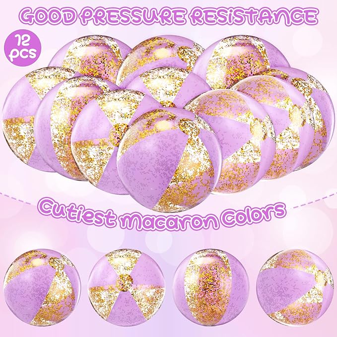 12 Pcs 16 Inch Inflatable Beach Balls Bulk Jumbo Pastel Inflatable Decorated Ball with Macaron Color PVC Party Ornaments for Summer Birthday Party Decoration(Purple)