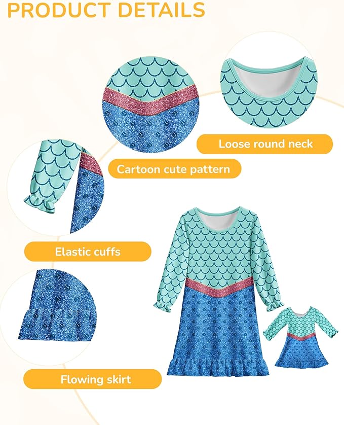 LQSZ Doll and Girl Matching Nightgown Outfit Pajamas Nightie Nightgown for Girls and Dolls Clothes