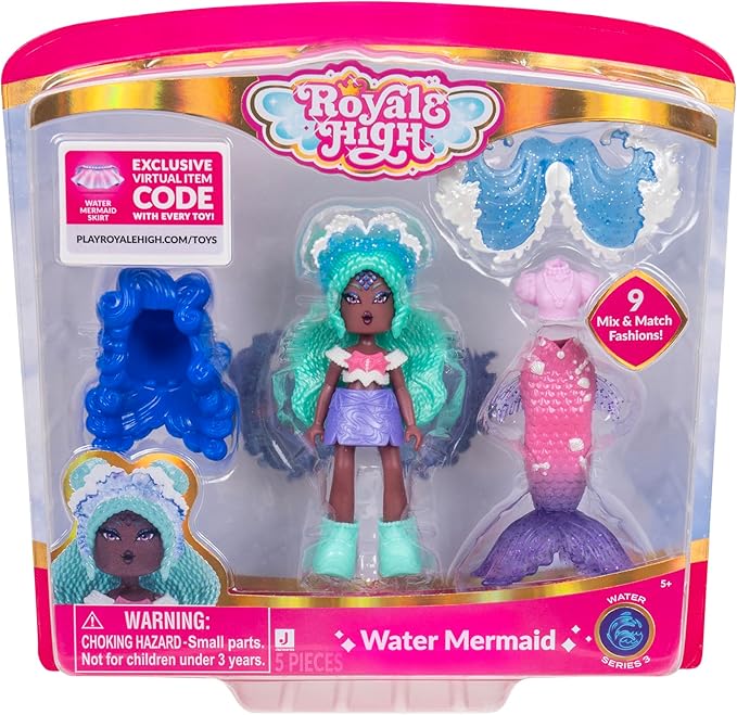 Royale High 3” Water Mermaid Fashion Doll - 1 Figure with 9 Fashion Accessories - Virtual Item Code Included - Series 3 - Ages 5+