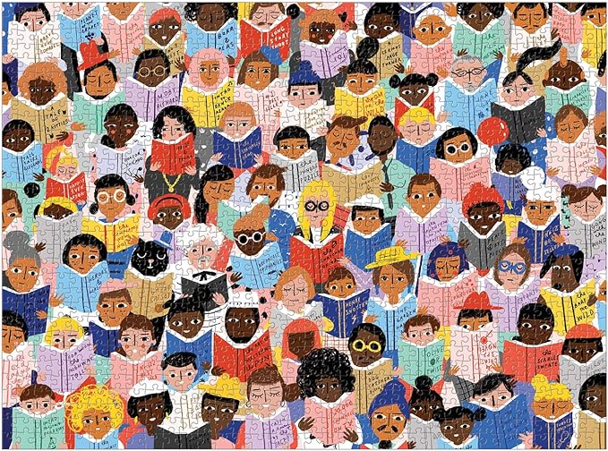 Galison Book Club Puzzle, 1,000 Pieces, 20” x 27'' – Colorful, Humorous Illustration of Hundreds of People Reading Books - Thick, Sturdy Pieces – Challenging, Makes a Great Gift, Multicolor