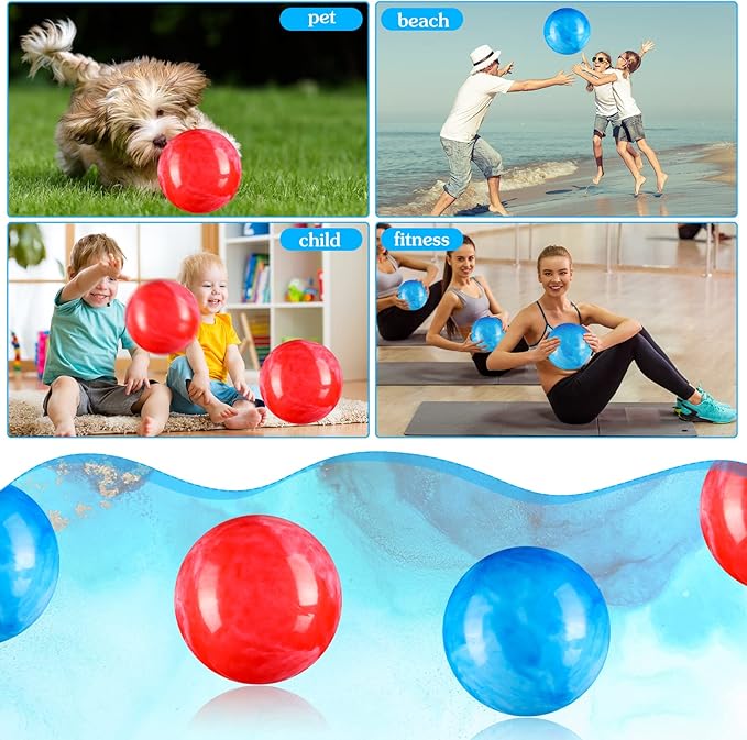 Sotiff 2 Pcs 8.5 Inch Large Inflatable Bouncing Balls Marbleized Bouncy Balls Colorful Inflatable Playground Ball for Adults Pet Party Supplies Beach PVC(8.5 Inch,Red,Blue)