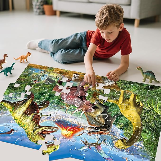 Jumbo Floor Puzzle for Kids,48 Piece Volcano Dinosaur Large Jigsaw Puzzles, Fun Educational Toy for Toddlers Ages 3-5,Preschool Learning Easter Gift for Boy Girl Ages 4-8