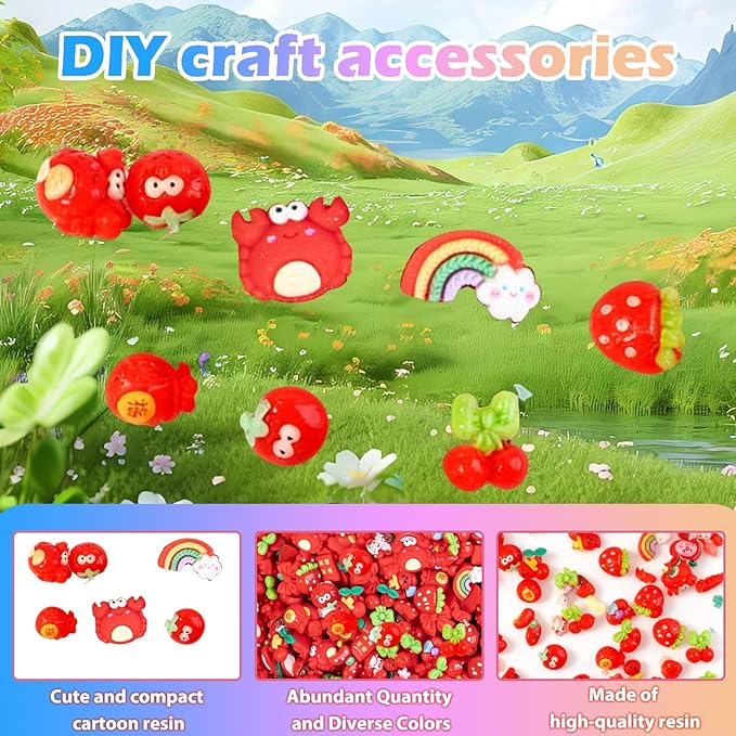 50 Pcs Red Series Mystery Mini Resin Blind Bag – Cute Tiny Figurines for Collecting, DIY Crafts, Dollhouse Decor, Christmas Stocking Stuffers & Holiday Surprise Gifts