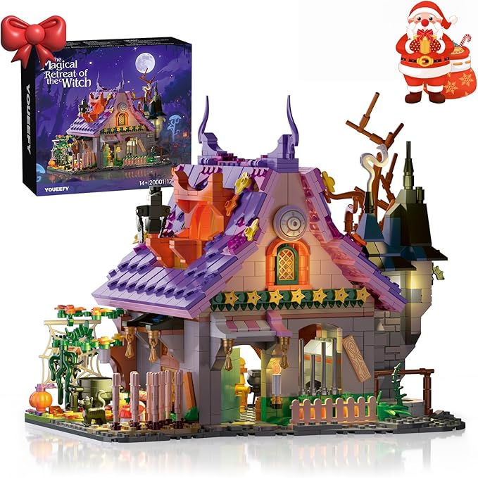 Magic House Set for Witches and Witches Building Set with Lights, Over 1200 Halloween Haunted House Building Blocks for Kids and Adults 14 Halloween and Christmas (The Magical Retreat of The Witch)