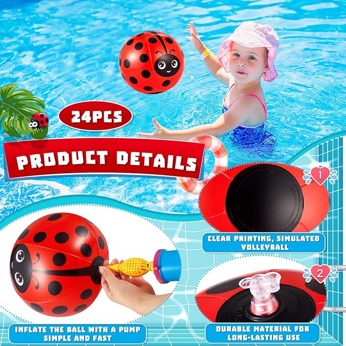 Jexine 24 Pcs Ladybug Themed Beach Ball for Kids 5 Inch Bulk for Summer Pool and Beach Game Gifts and Birthday Party Supplies and End of The Year Class Party Decoration Favors(Ladybug,5 Inch)