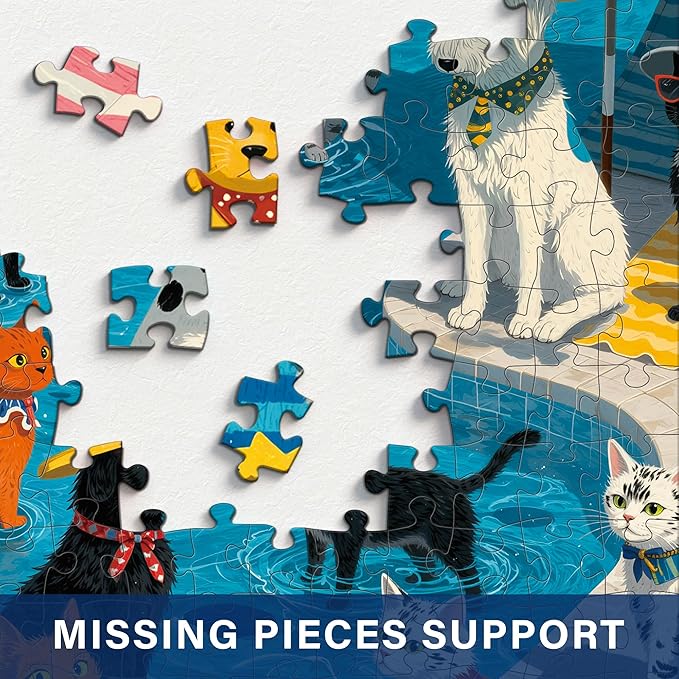 1000 Pieces Puzzle for Adults, Challenging Funny Paws Poolside Party Jigsaw Puzzles, Premium Matte Finish, 27.56 x 19.68 Inches, Perfect for Game Nights