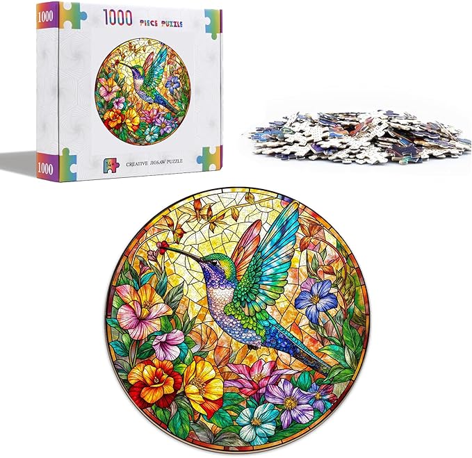 Round Hummingbird Puzzles for Adults 1000 Pieces, Beautiful Bird Flower Jigsaw Puzzles 1000 Pieces for Adults, Fun Puzzles with Letters On Back, Challenging Game Toys (26.5 * 26.5in)