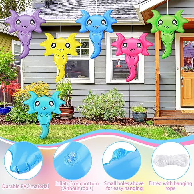 Leyndo 6 Pcs 24 Inch Inflatable Axolotl Pool Toys PVC Colorful Axolotl Outdoor Decorations Blow up Decor Axolotl Pool Hanging Decorations for Beach Summer Supplies Party Favor