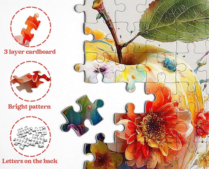 Blooming Color Apple Puzzles for Adults 1000 Pieces, Larkipuzz Gradient Fruit Puzzle Floral, Hard Impossible Wildflower Flower Art Theme for Plant Lovers