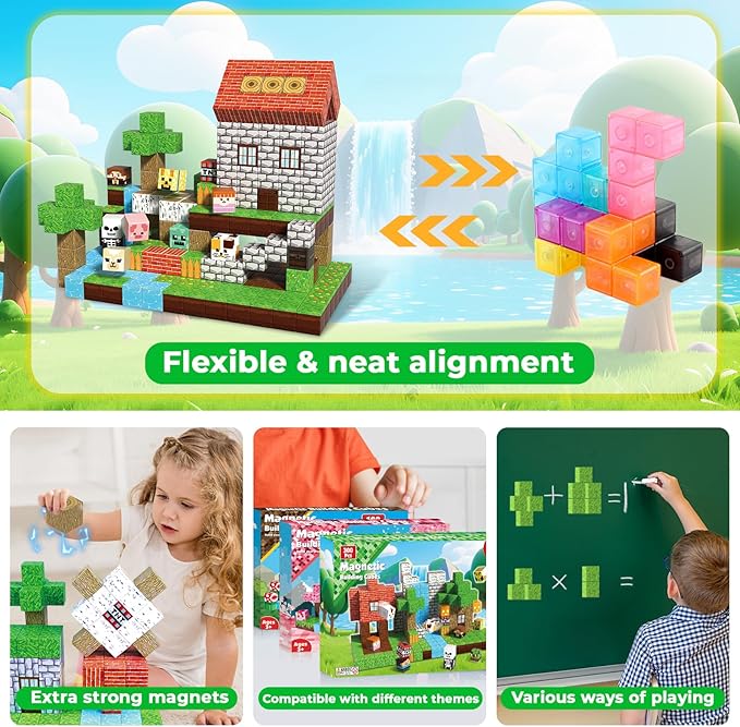 300 PCS Magnetic Blocks - Magnetic Building Blocks Cubes, Magnet Toys for Kids Age 3+, Toy Building Set for Kids, Magnets Stacking Construction Easter Birthday Gifts for Boys Girls Age 4-8, 8-12
