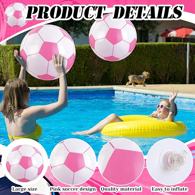 Pink Inflatable Soccer Balls Beach Balls Bulk for Games Outdoor Summer Pool Beach Activity Sports Birthday Soccer Party Decorations