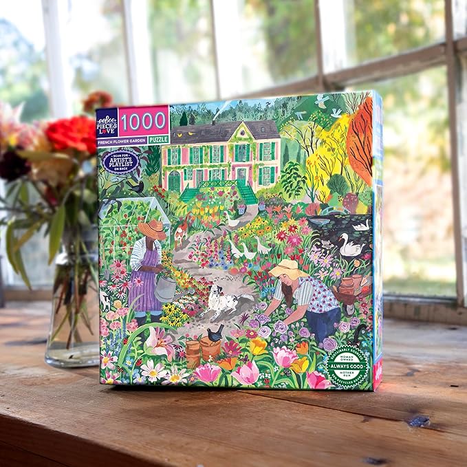 eeBoo 1000 Piece Puzzle - French Flower Jigsaw Puzzle for Adults, Square 23" x 23" Made with Recycled Board & Vegetable-Based Ink