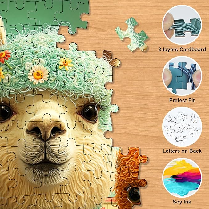 Llama Puzzles for Adults 500 Pieces - Cute Animal in Bathtub Jigsaw Puzzle, Colorful Alpaca Puzzles with Letters on Back, Challenging Hard Difficult Animal Bathing Puzzles as Thanksgiving Home Decor