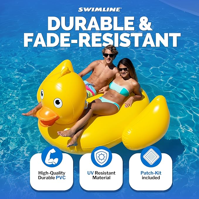 SWIMLINE ORIGINAL 90620 Giant Inflatable Lucky Ducky Pool Float | Oversized Ride-On Float with Stable Legs & Wings | Lounge Floatie Perfect for Parties & Relaxation