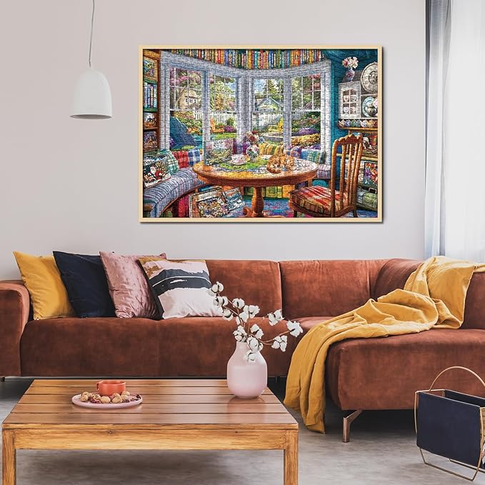 Cozy House Puzzle for Adults 1000 Pieces, Pretty Landscape Jigsaw Puzzle, Cat Kitten Garden Pretty Puzzle