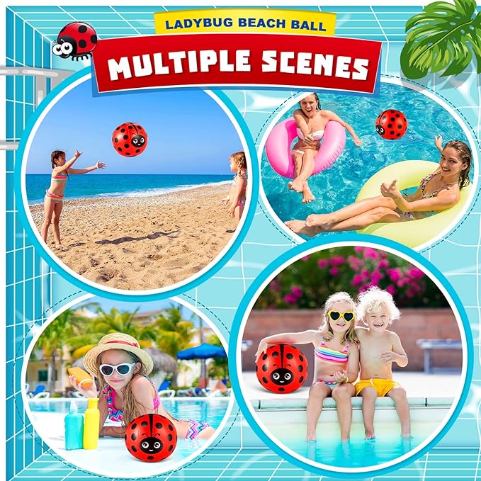 Jexine 24 Pcs Ladybug Themed Beach Ball for Kids 5 Inch Bulk for Summer Pool and Beach Game Gifts and Birthday Party Supplies and End of The Year Class Party Decoration Favors(Ladybug,5 Inch)