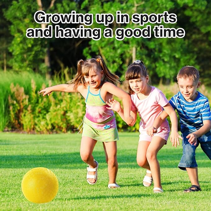 12 Pack Dodgeballs 5 Inch Playground Ball Kickball Yellow Inflatable Rubber Handball Bouncy Dodge Ball with 1 Hand Pump for Outdoors Ball Games Gym Camps Picnic