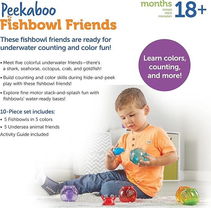 Learning Resources Peekaboo Fishbowl Friends - Counting and Fine Motor Skills, Water and Bathtub Toys, Toddler Games, Preschool Activities, Math Manipulatives, Gifts for Boys and Girls