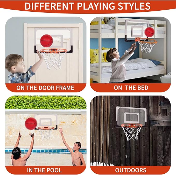 NI-ROU Indoor Mini Basketball Hoop for Kids,Mini Basketball Hoop with Electronic Scoreboard & 2 Balls,Over The Door Basketball Hoop with LED Lighting, Basketball Wall-Mount Hoops & Goals Toys