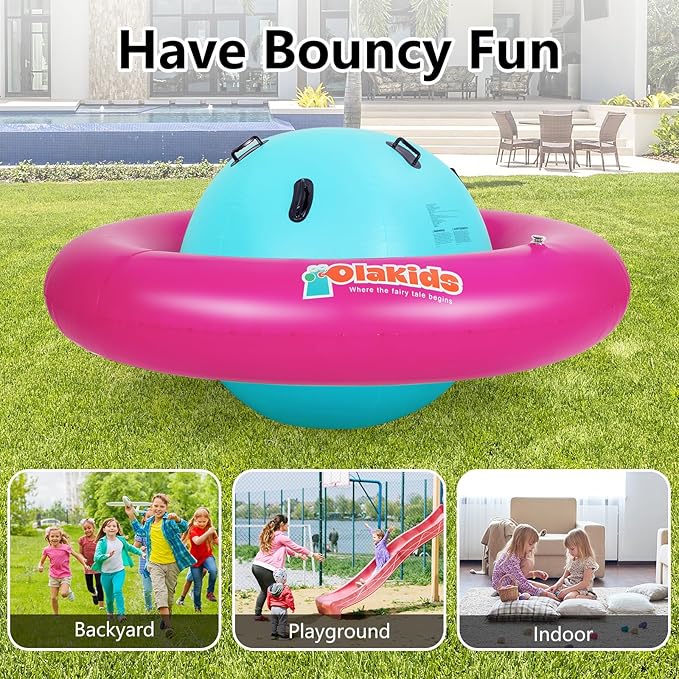 OLAKIDS 8FT Inflatable Dome Rocker Bouncer, Outdoor Kids Giant Roll and Play Seesaw Rocker with 6 Secure Handles, Max Weight 250 LBS, Toddlers Climbing Toy Backyard Play Center Equipment