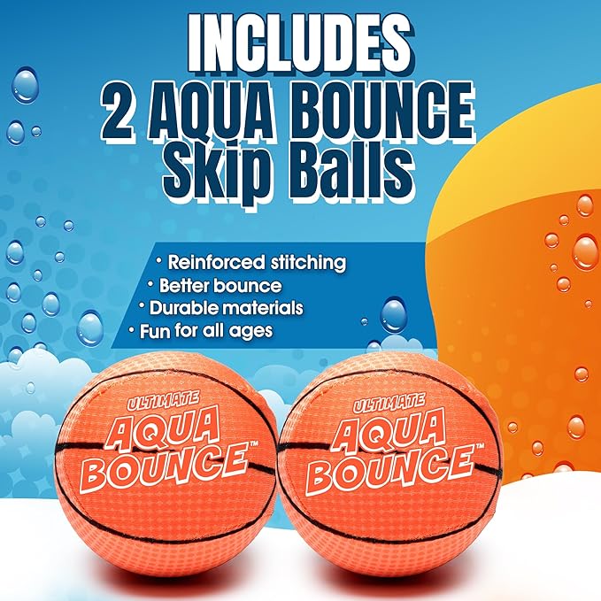 Activ Life Ultimate 2 Pack Larger 3” Water Skip Balls - Bouncing Balls for Swimming Pool & Beach Fun - Designs Include Baseball, Basketball, Volleyball, and Tennis for Kids, Friends, and Family